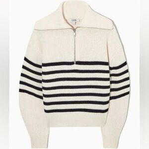 COS Cream and Black Striped wool cotton sweater XS